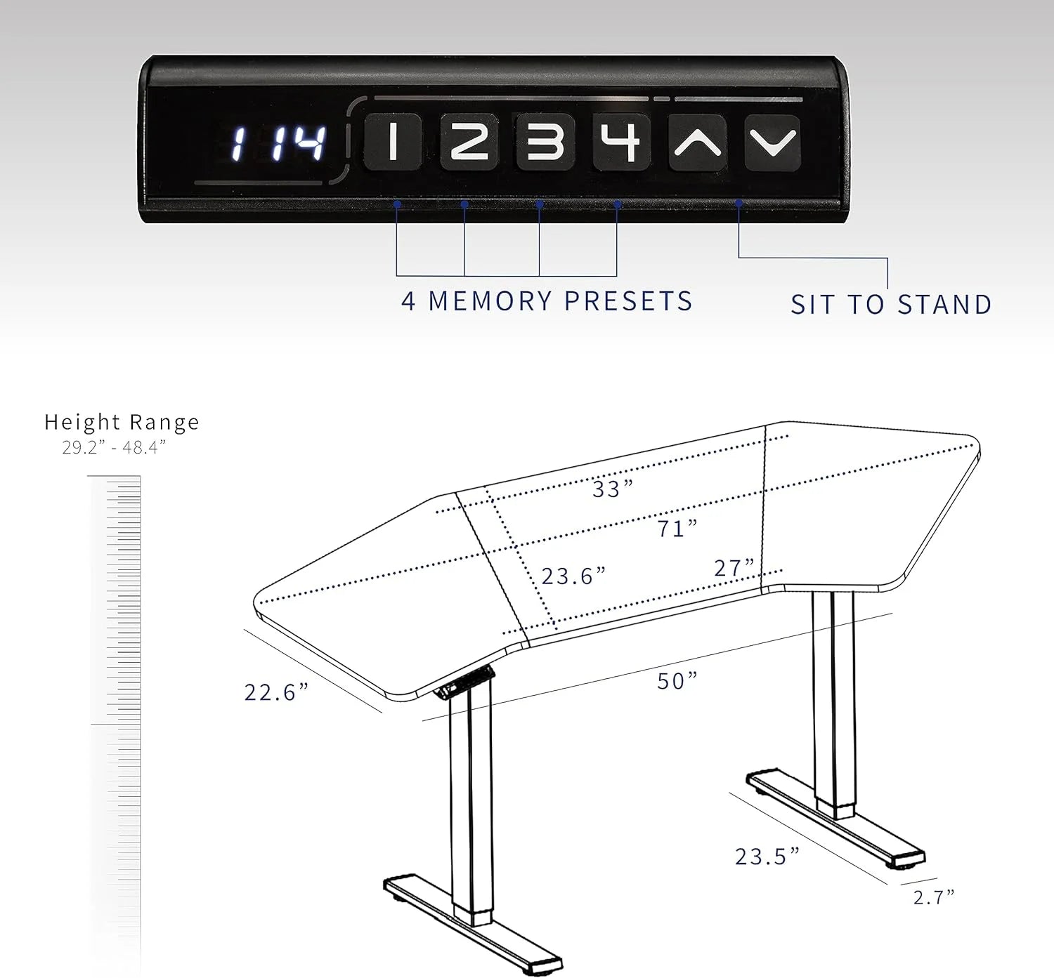 Electric Height Adjustable Stand Up Desk with Black Tabletop and White Frame O655476
