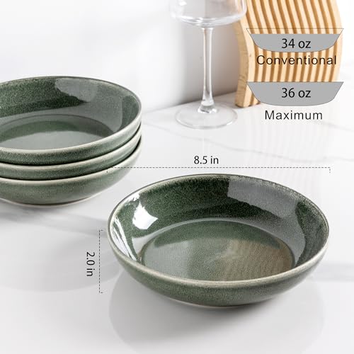 8.5" Ceramic Pasta Bowl Set of 6, 36oz, Microwave Safe, Ocean Blue K740363