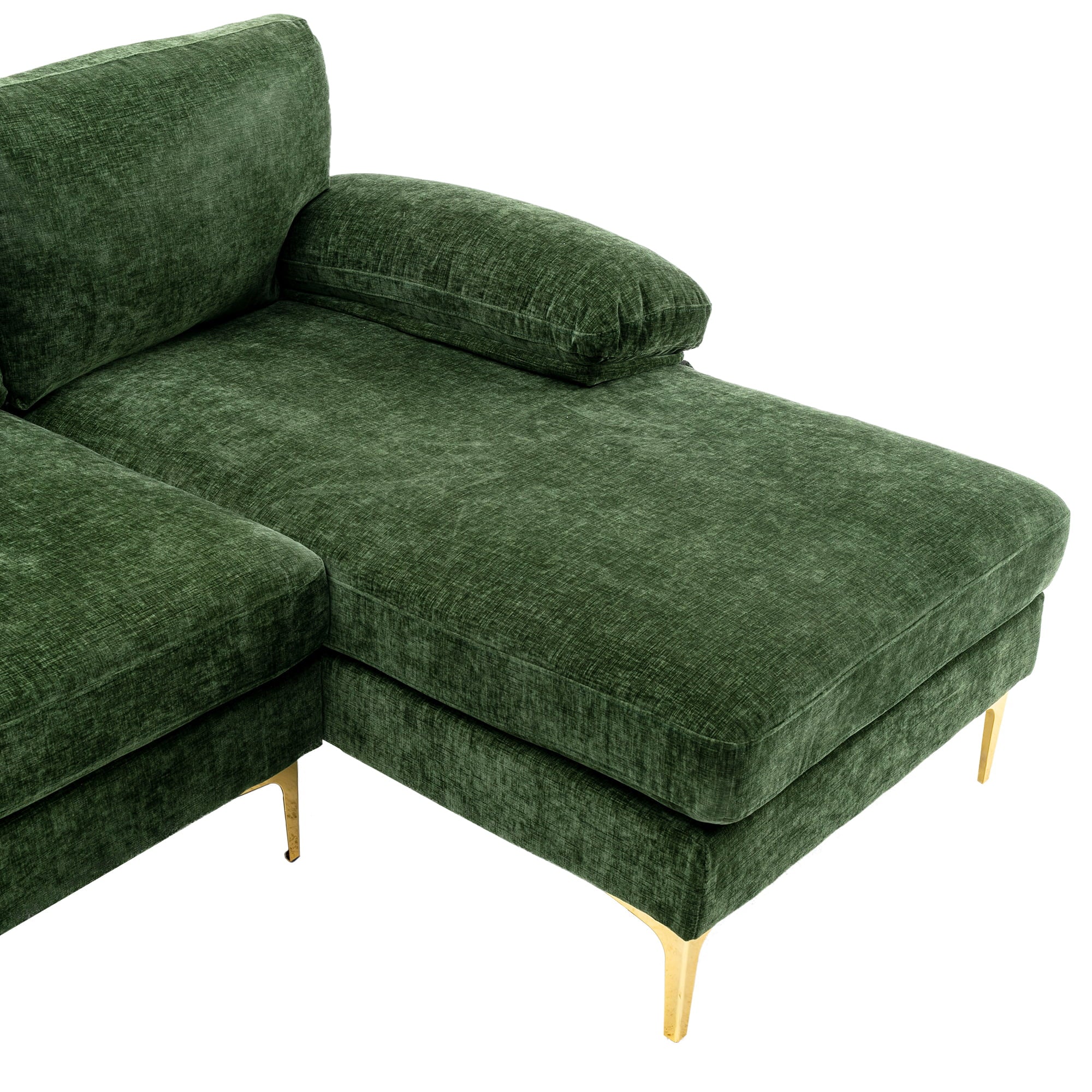 U-Shaped Sectional Sofa with Golden Metal Legs, Velvet Loveseat Chaise Lounge E893
