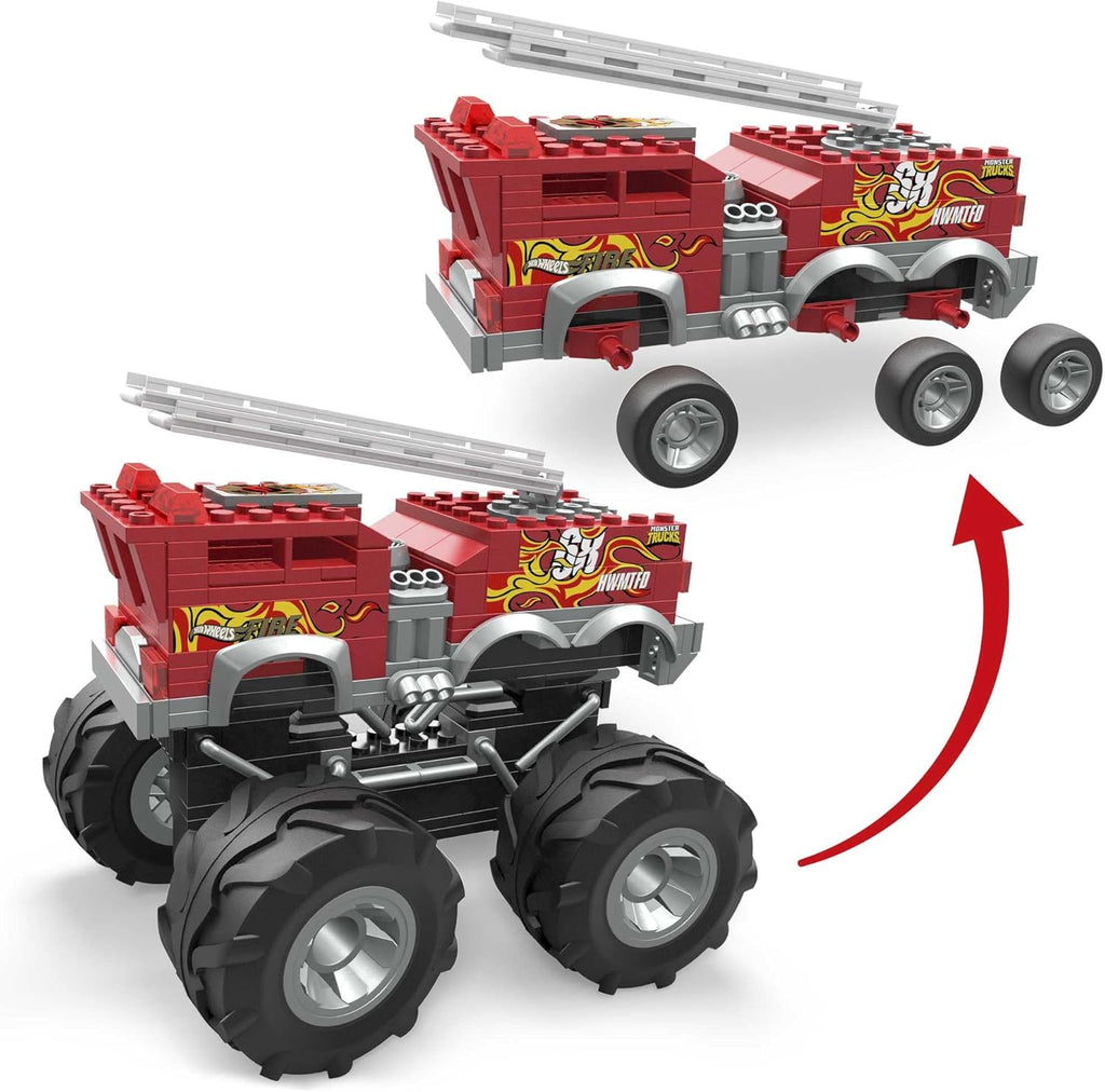Hot Wheels Monster Truck Building Toy Playset, 5-Alarm Fire Truck with 284 Pieces, Red, Age 5+ J400970