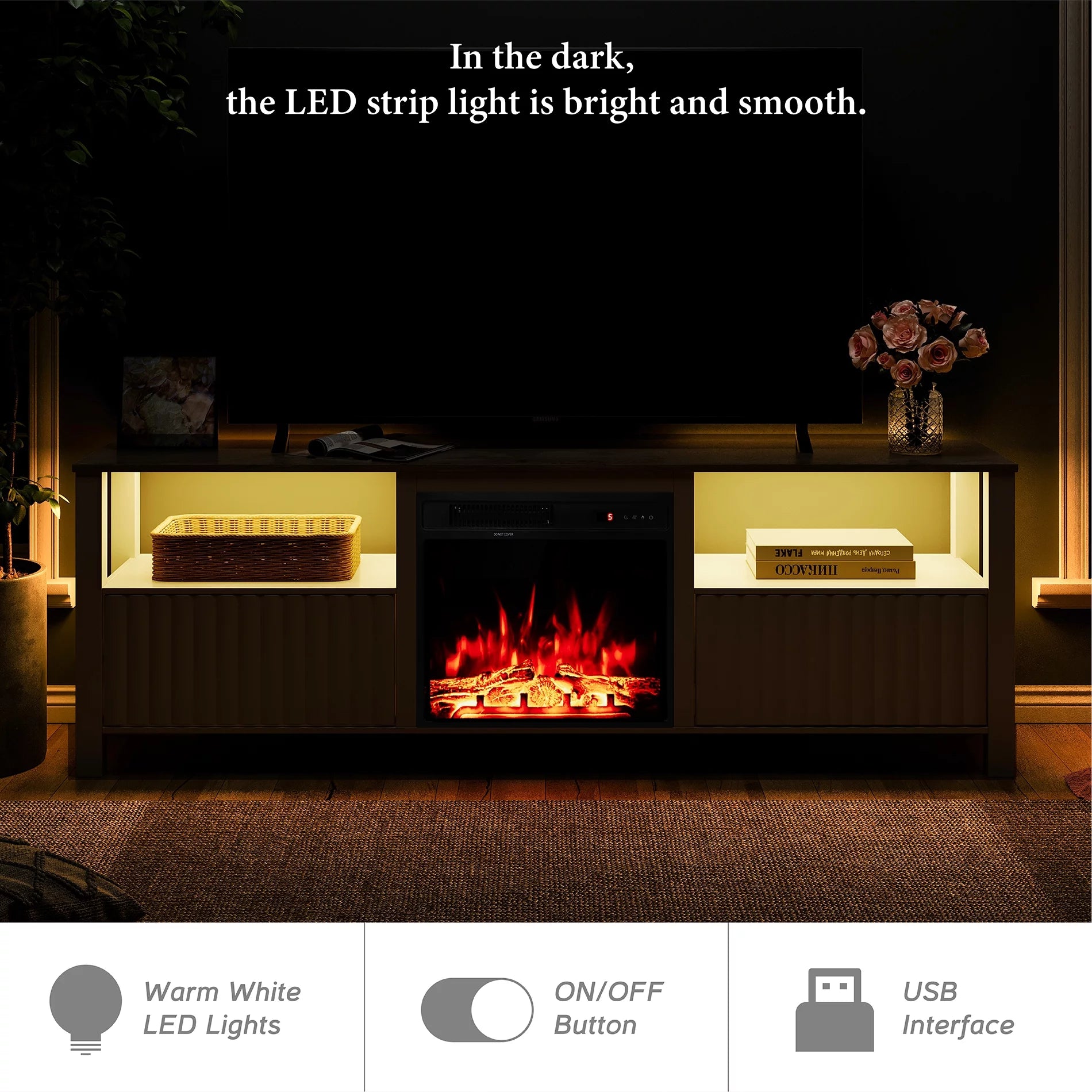 White Wood Fireplace TV Stand for TVs up to 80 Inch X429674