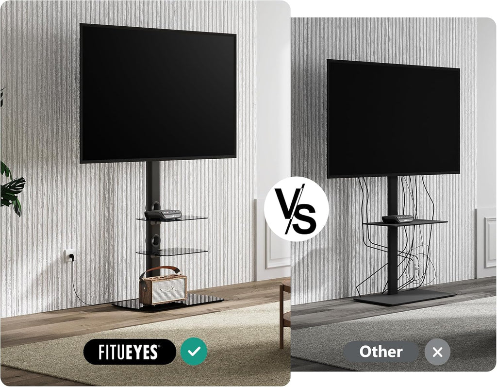 Universal Floor TV Stand Height Adjustable Swivel Mount for 32-70 Inch TVs, Tempered Glass Base, Black C354