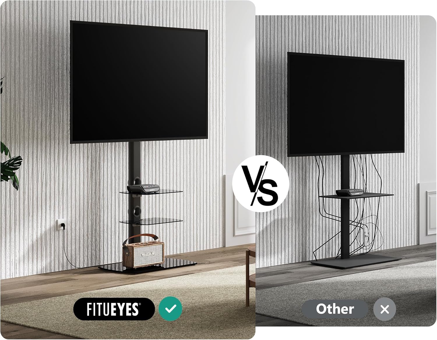 Universal Floor TV Stand Height Adjustable Swivel Mount for 32-70 Inch TVs, Tempered Glass Base, Black C354