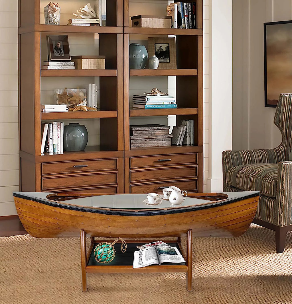 Wooden Boat Canoe Coffee Table Nautical Coastal Decor V68604
