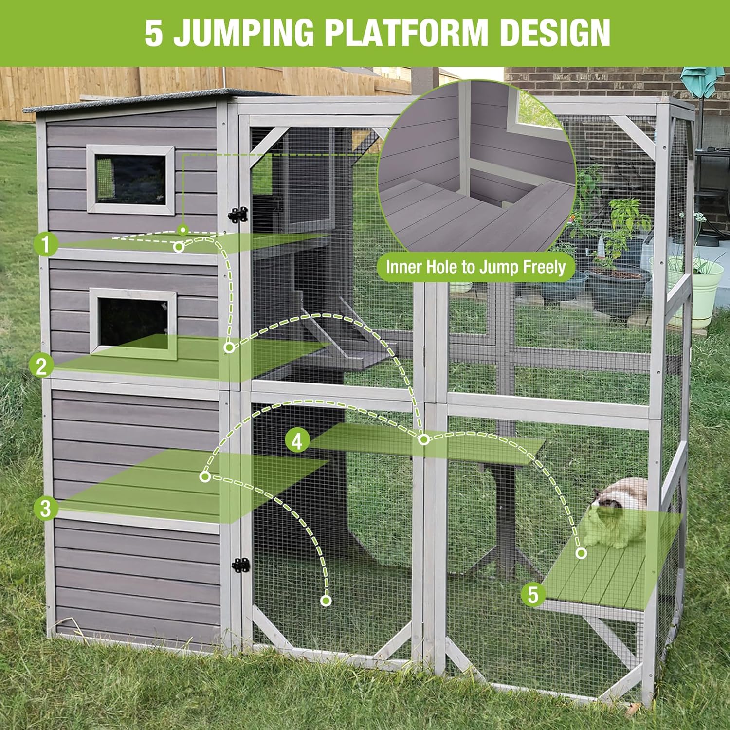 Large Catio Kitty House with 4 Tiers, Waterproof Roof, 77 Inch H9703