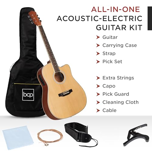 Acoustic Electric Guitar Starter Set 41in with Case, Strap, Picks W2509