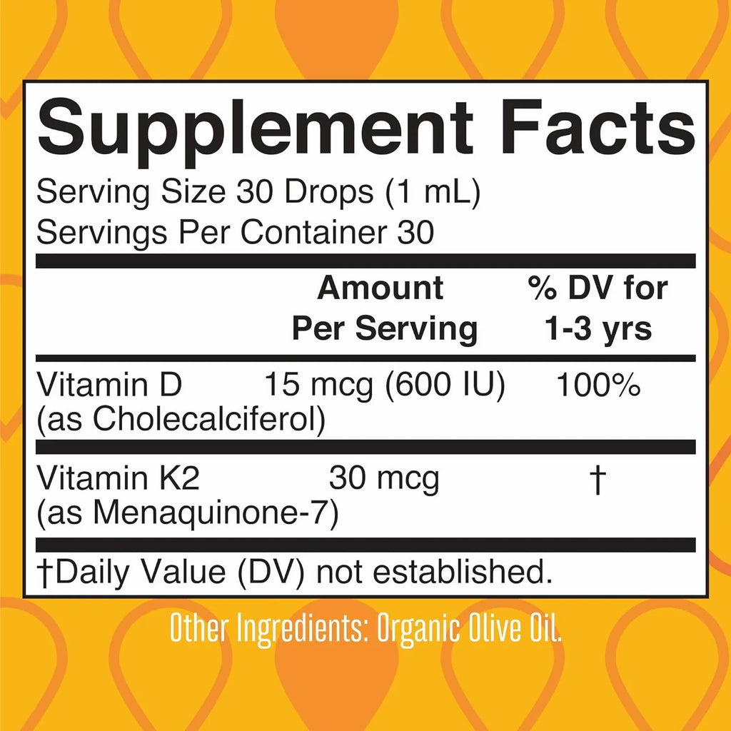 Vitamin D3+K2 Liquid Drops, Unflavored, Vegan, 1 fl oz E718