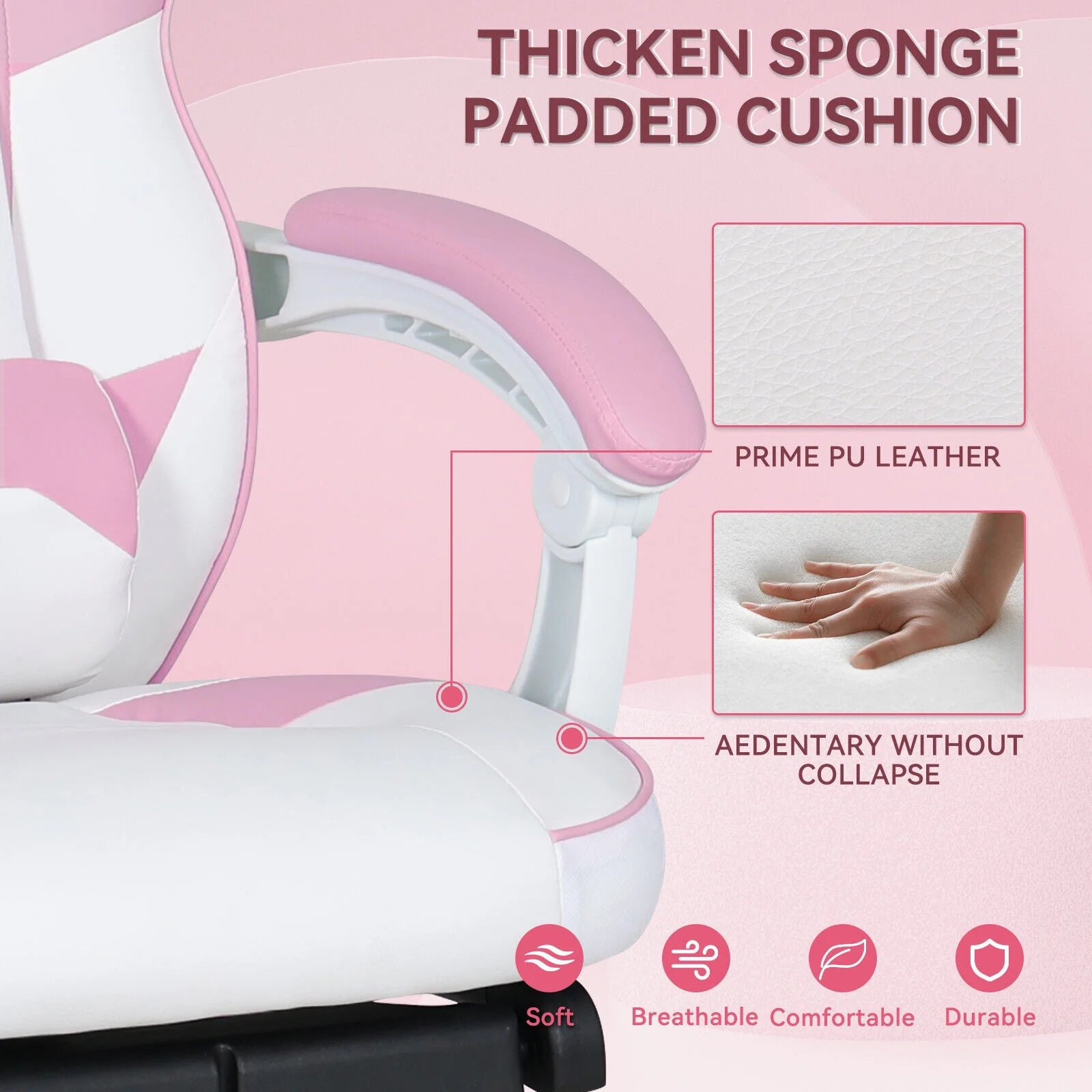 Pink Gaming Chair with Lumbar Support, Swivel Office Chair O5526