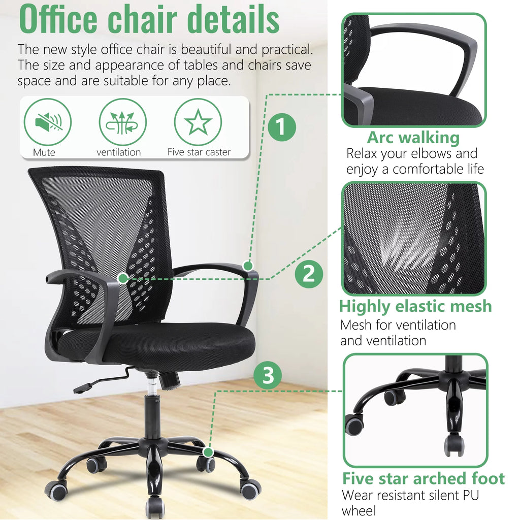 Mesh Office Chair Ergonomic Computer Chair with Swivel & Lumbar Support, Black H29443