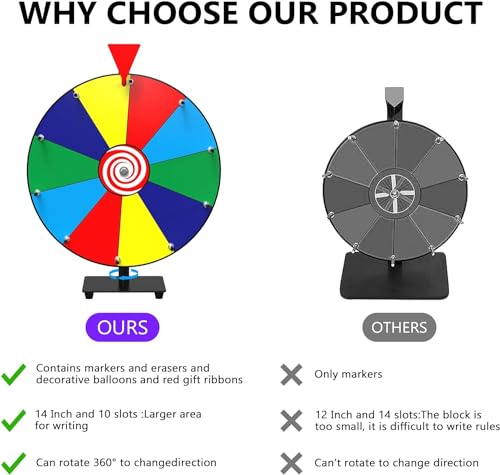 14 Inch Spinning Prize Wheel with 10 Slots, Tabletop Roulette Spinner for Carnival Games R976433