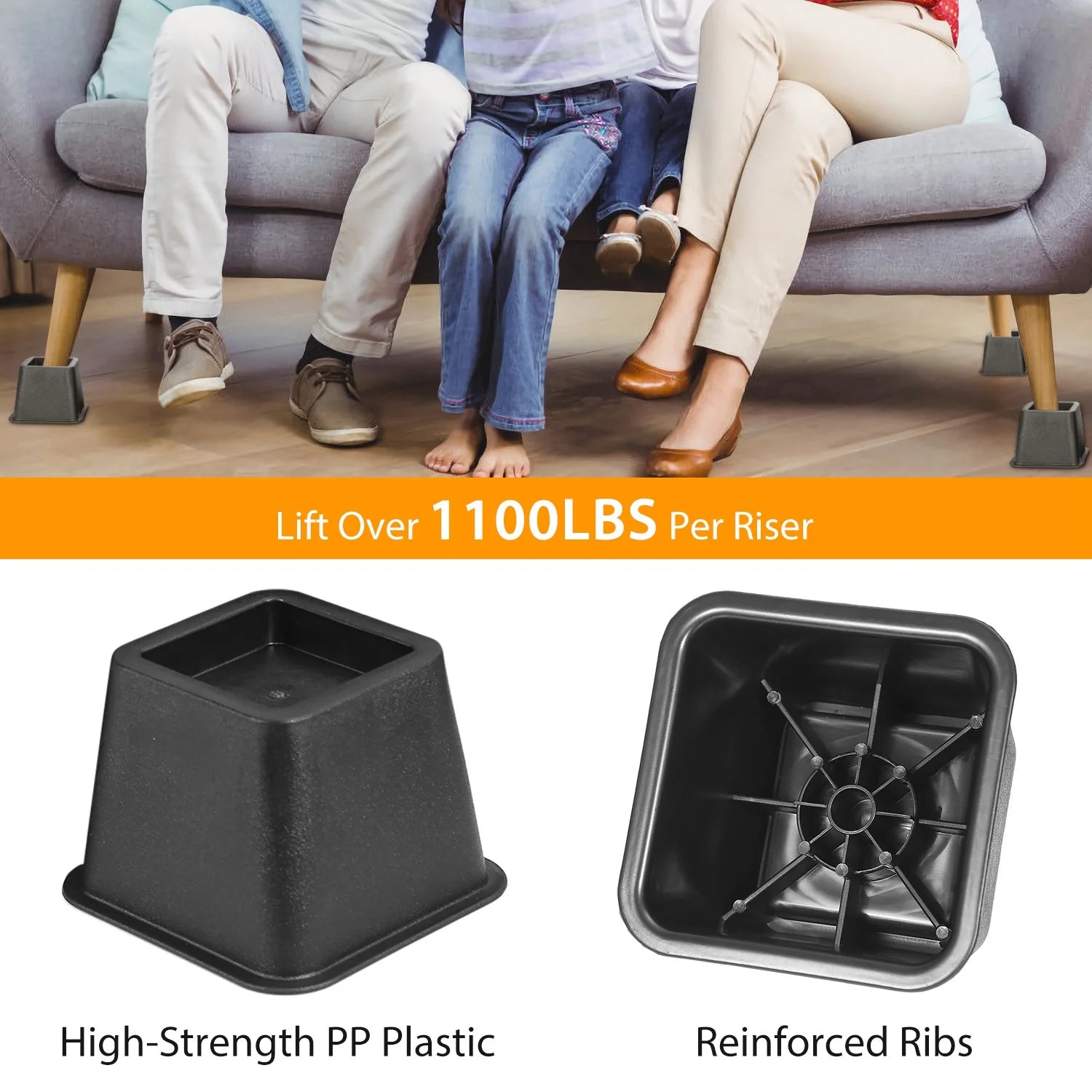 Stackable Bed Lifters, Heavy Duty Furniture Risers for Sofa Table Couch, 3, 5 or 8 Inch S768