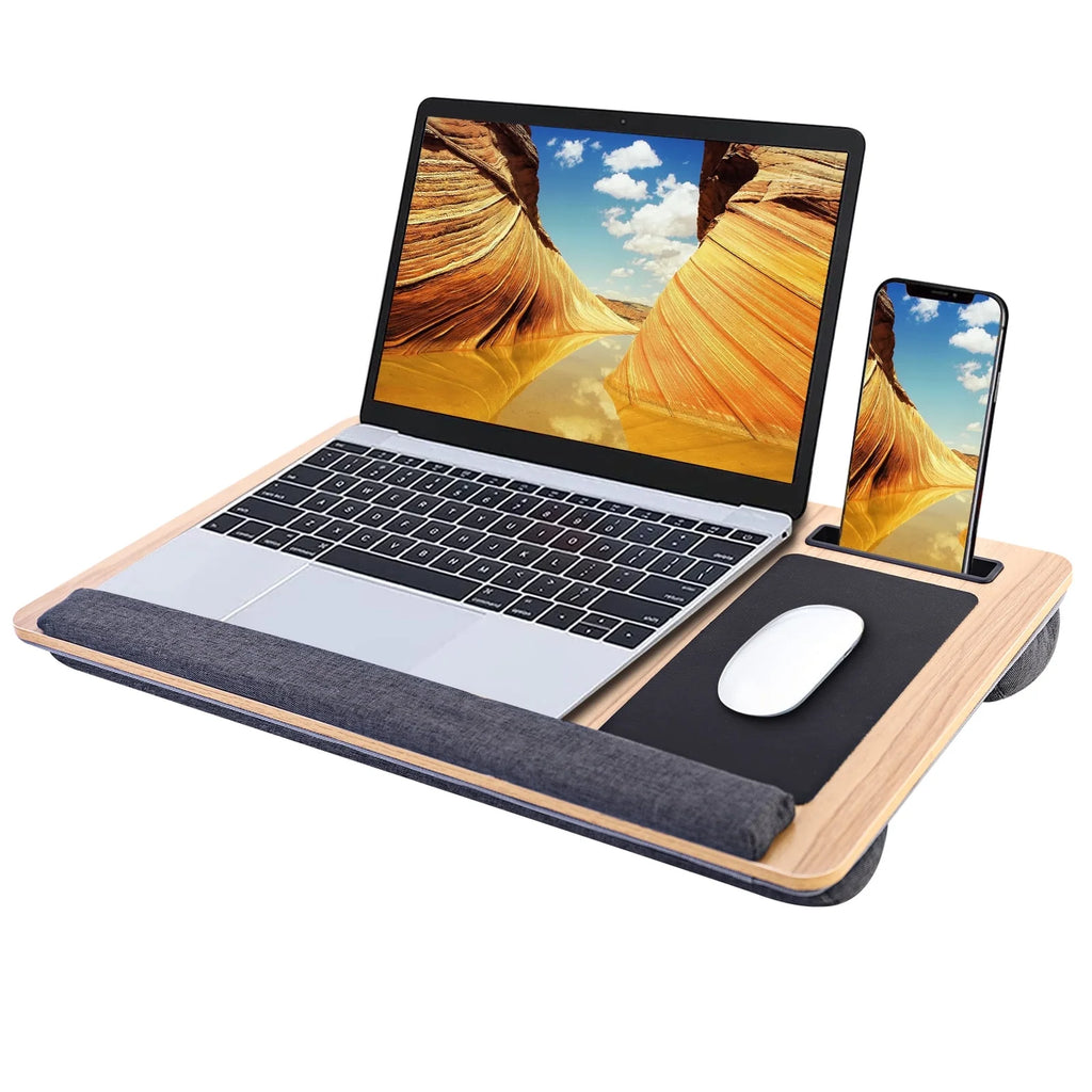 Lap Desk with Wrist Rest, Mouse Pad and Phone Holder, 21.7" x 14.6", Fits Up to 15.6" Laptop, Portable Lap Laptop Desk with Cushion, Laptop Lap Desk for Bed Home Office