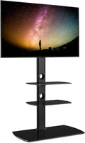 FITUEYES Universal Floor TV Stand Height Adjustable and Swivel TV Mount up to 110 lbs, 32-65 70 Inch TV Stand with Mount,Tempered Glass Base TV Stand for Bedroom Living Room, Black