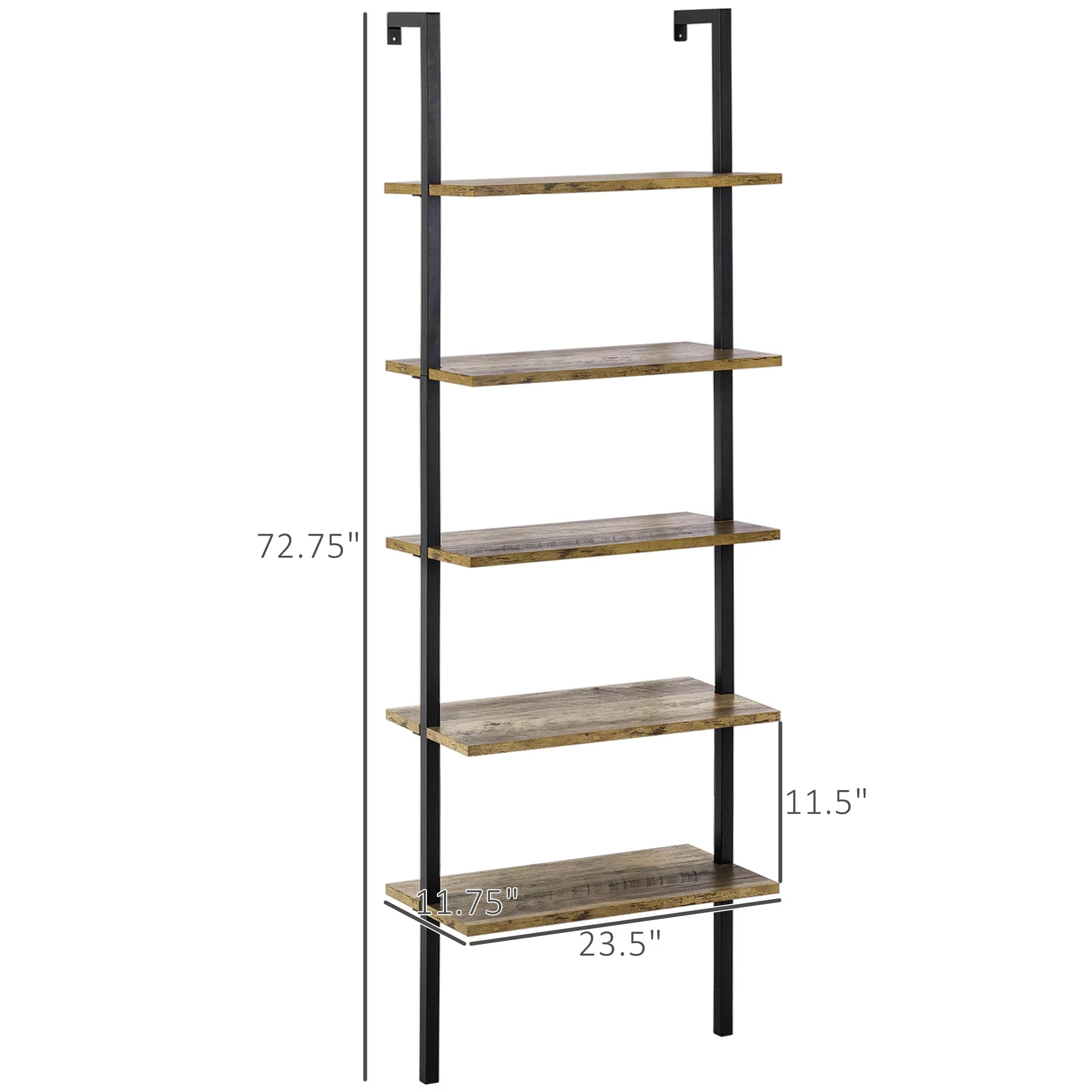 Industrial 5 Tier Wall Mount Ladder Shelf with Metal Frame, Corner Unit E10706
