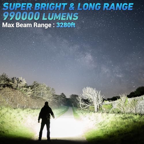 Rechargeable LED Flashlight, 990,000 Lumens, 7 Modes, IPX7 Waterproof for Outdoor Camping T738570