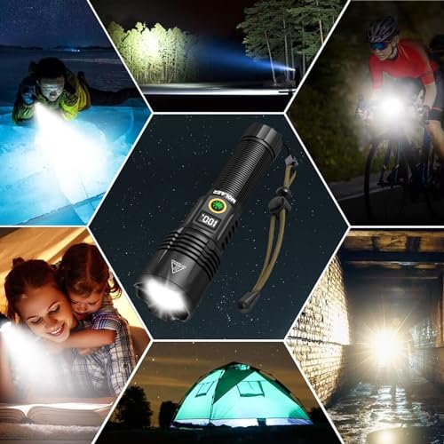 Rechargeable LED Flashlight, 900000 Lumens, Zoomable, Waterproof, Tactical Handheld Light S25279