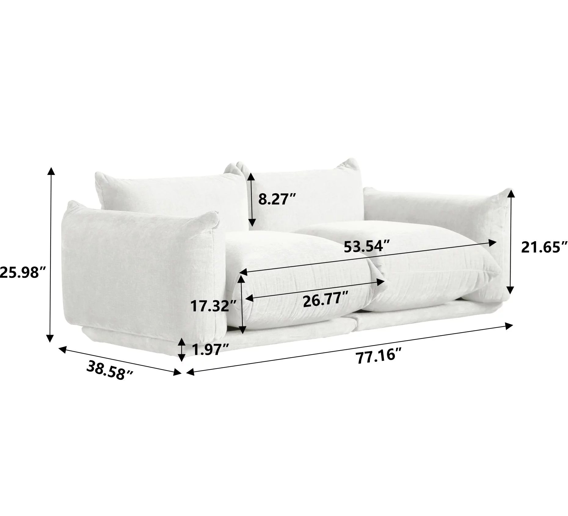 Convertible Modular Sectional Sofa Chenille 2-Seat for Living Room, Beige H4229