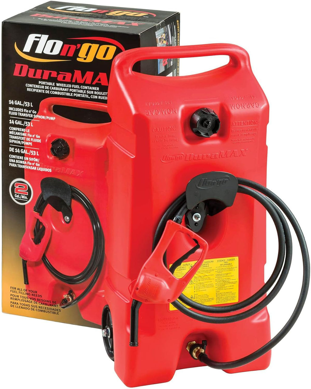 14 Gallon Portable Gas Fuel Tank Container with Siphon Pump and 10 ft Hose, 2 Pack J7112