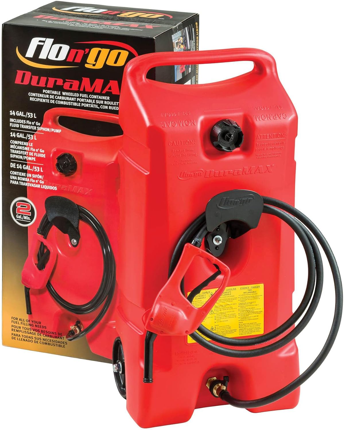 14 Gallon Portable Gas Fuel Tank Container with Siphon Pump and 10 ft Hose, 2 Pack J7112