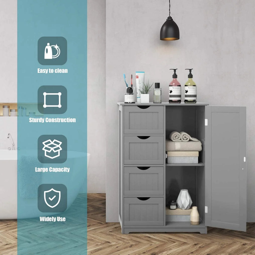 Freestanding Bathroom Floor Cabinet with 4 Drawers and Cupboard W732794
