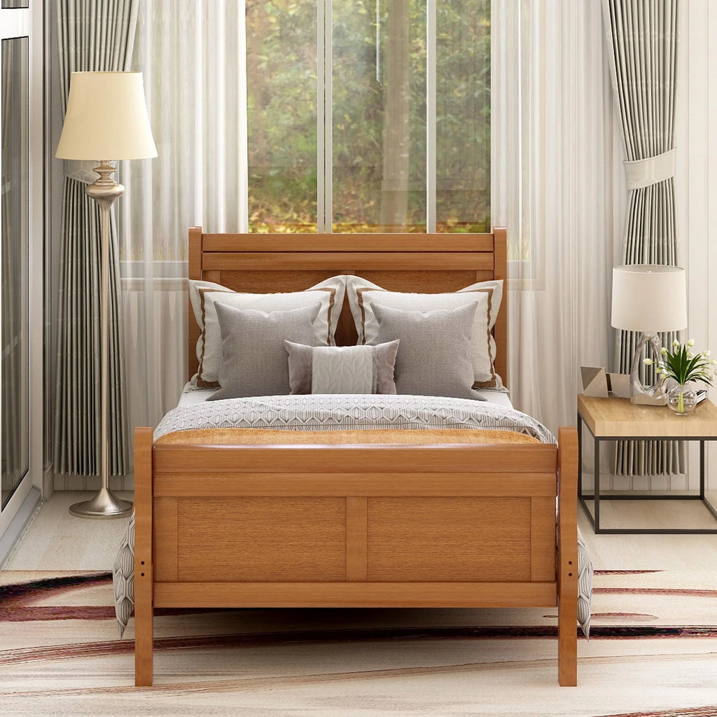 Twin Platform Bed Frame with Headboard and Wood Slat Support X468