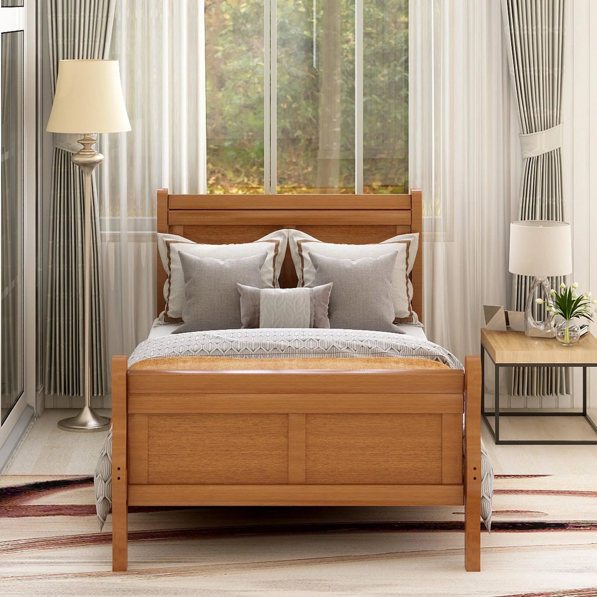 Twin Platform Bed Frame with Headboard and Wood Slat Support X468