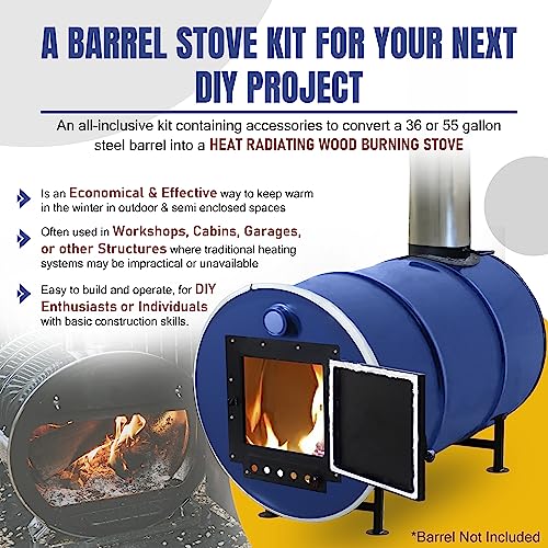 Double Barrel Stove Adapter Kit for 30-55 Gallon Drums, Camping Wood Stove R8740