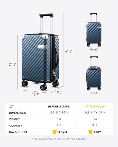 3 Piece Luggage Set with Spinner Wheels, Expandable Hard Suitcases, TSA Approved L822