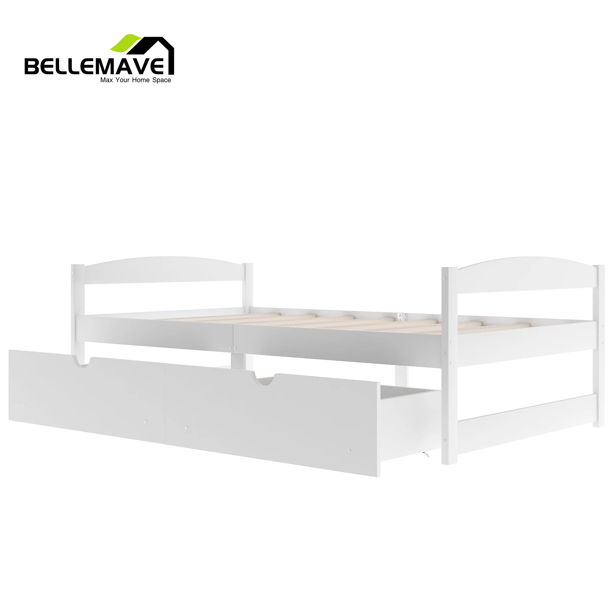 White Twin Size Platform Bed with 2 Drawers Y907384