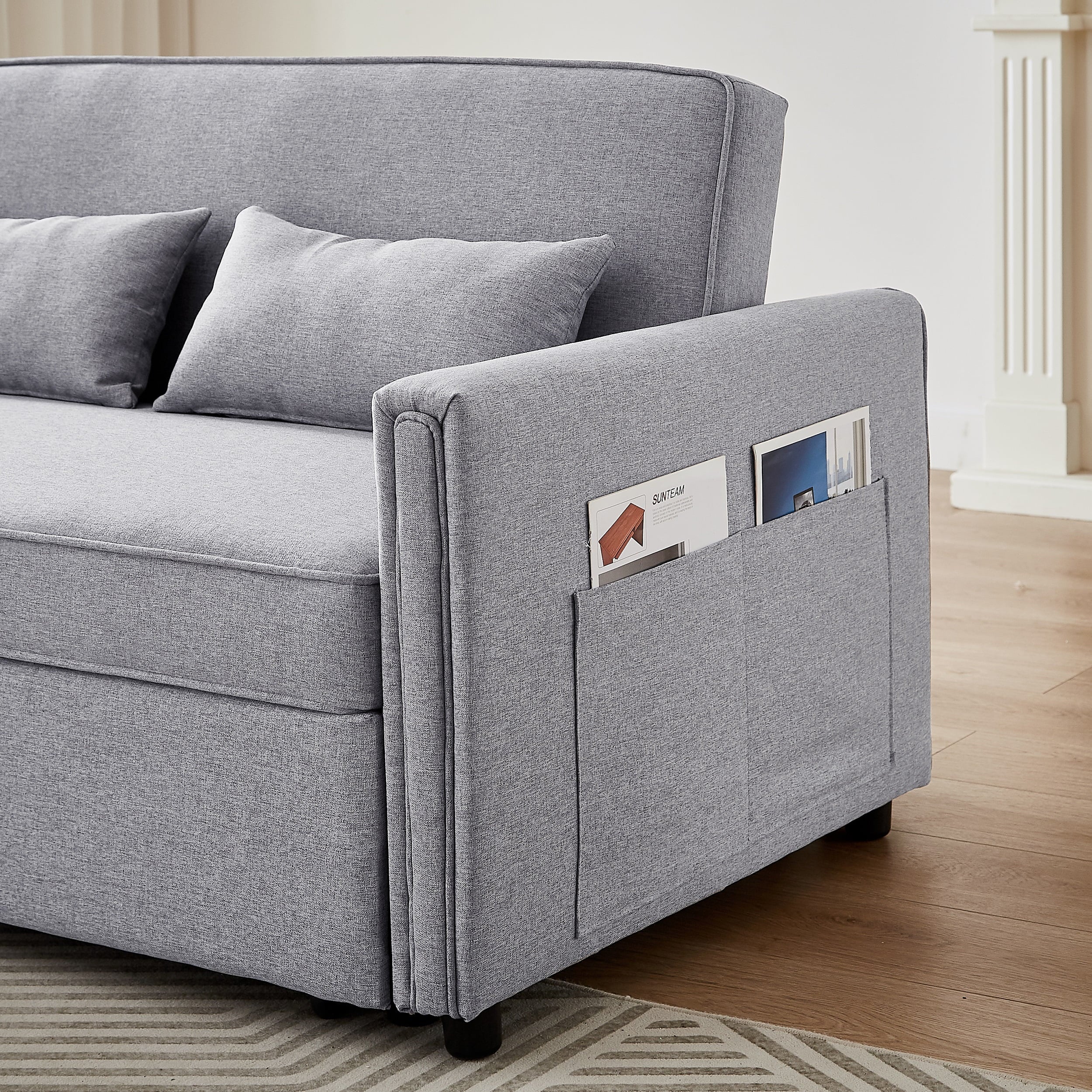 Sleeper Sofa Bed, 54" Modern Convertible Pull Out Couch Loveseat - Gray W4146