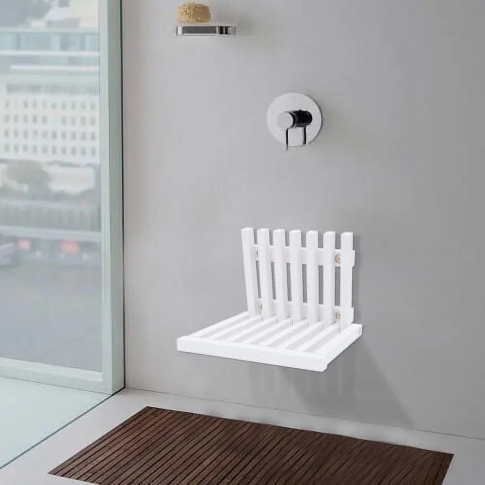 Wall Mounted Folding Stool Chair Rubber Wood White Shower Seat Bench E615683