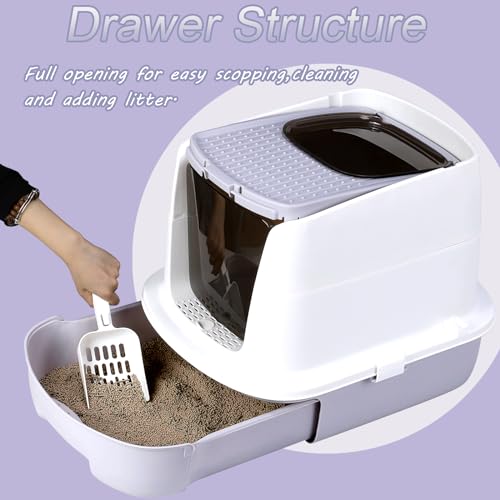 Cat Litter Box, Enclosed with Lid, Large Space, Drawer Type, Easy to Clean T4506