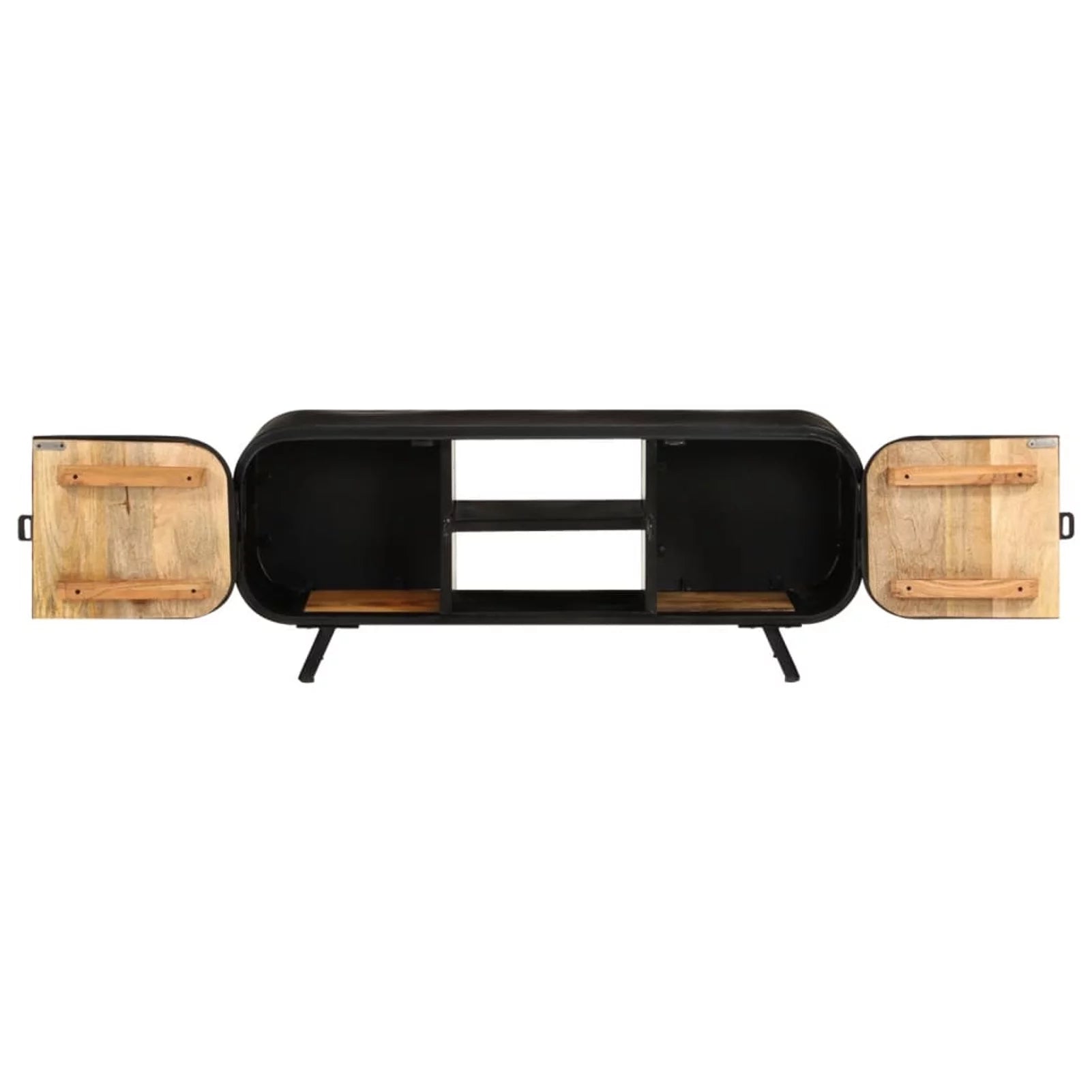 TV Stand with 2 Compartments and 2 Shelves, Mango Wood, Iron Legs K3015