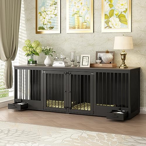 Large Wooden Dog Crate for 2 Dogs with Drawers and Divider S216