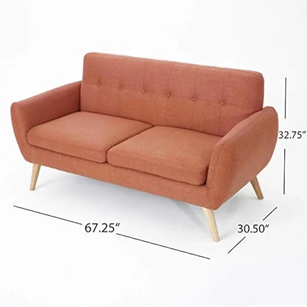 Mid-Century Modern Petite Fabric Sofa Burnt Orange R57644