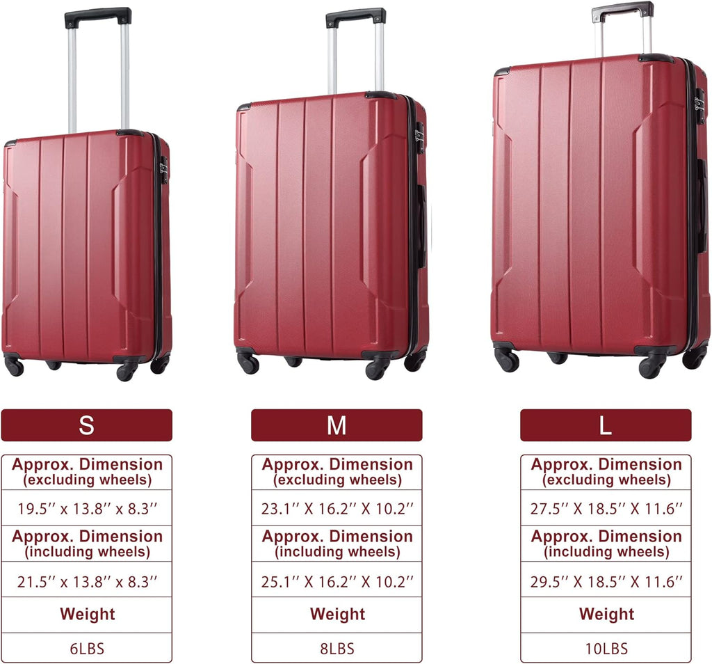 3 Piece Luggage Set, Lightweight Hardshell Spinner Suitcase with TSA Lock G5565