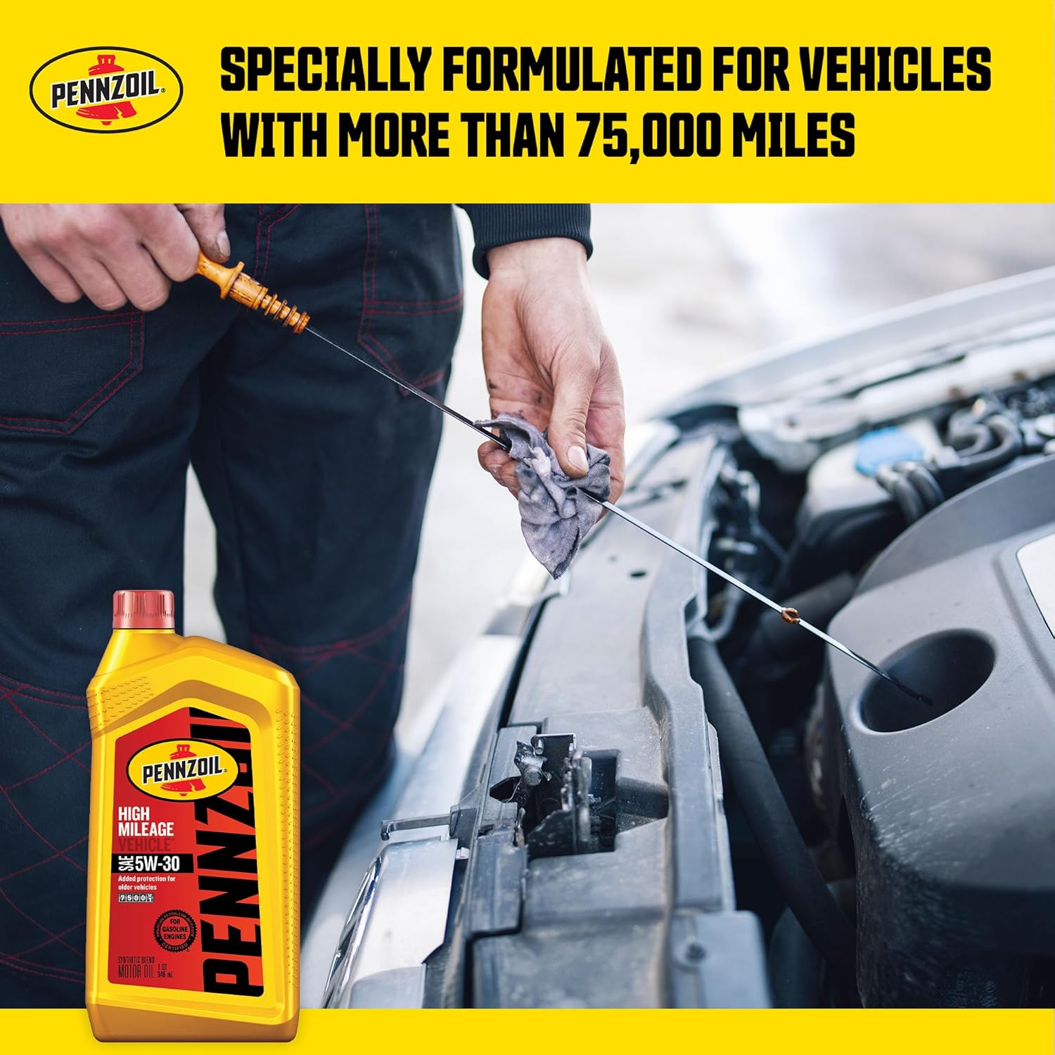 High Mileage Synthetic Blend 5W-30 Motor Oil for Vehicles Over 75K Miles (1-Quart, Pack of 2) J171548