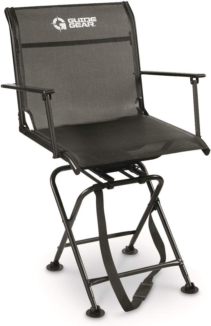 Guide Gear Big Boy Hunting Blind Chair with Armrests, Portable Folding Seat for Shooting, Comfortable Spin Swivel, 500-lb. Capacity