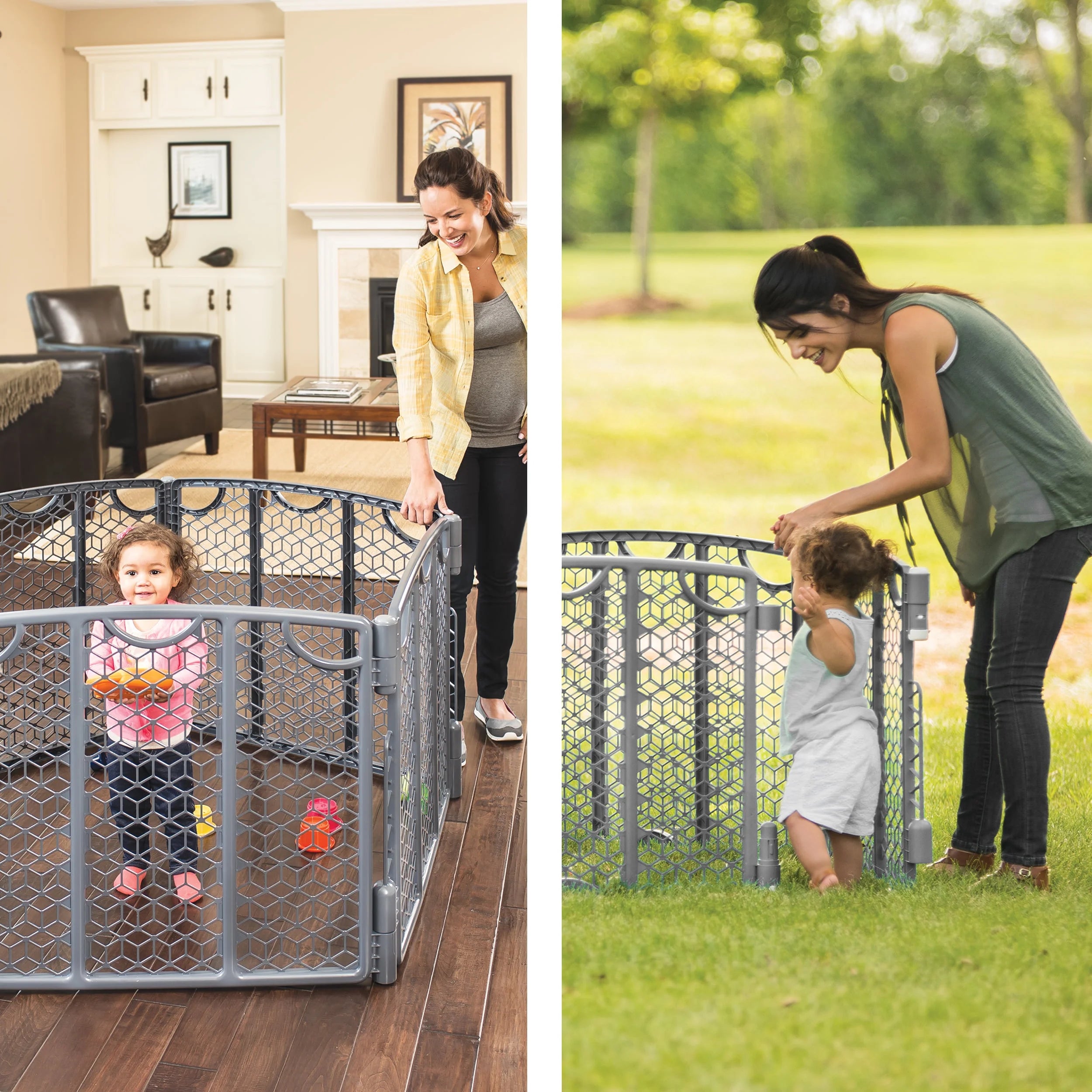 Adjustable Freestanding Play Space Gate, 6 Panels, Cool Gray C19220
