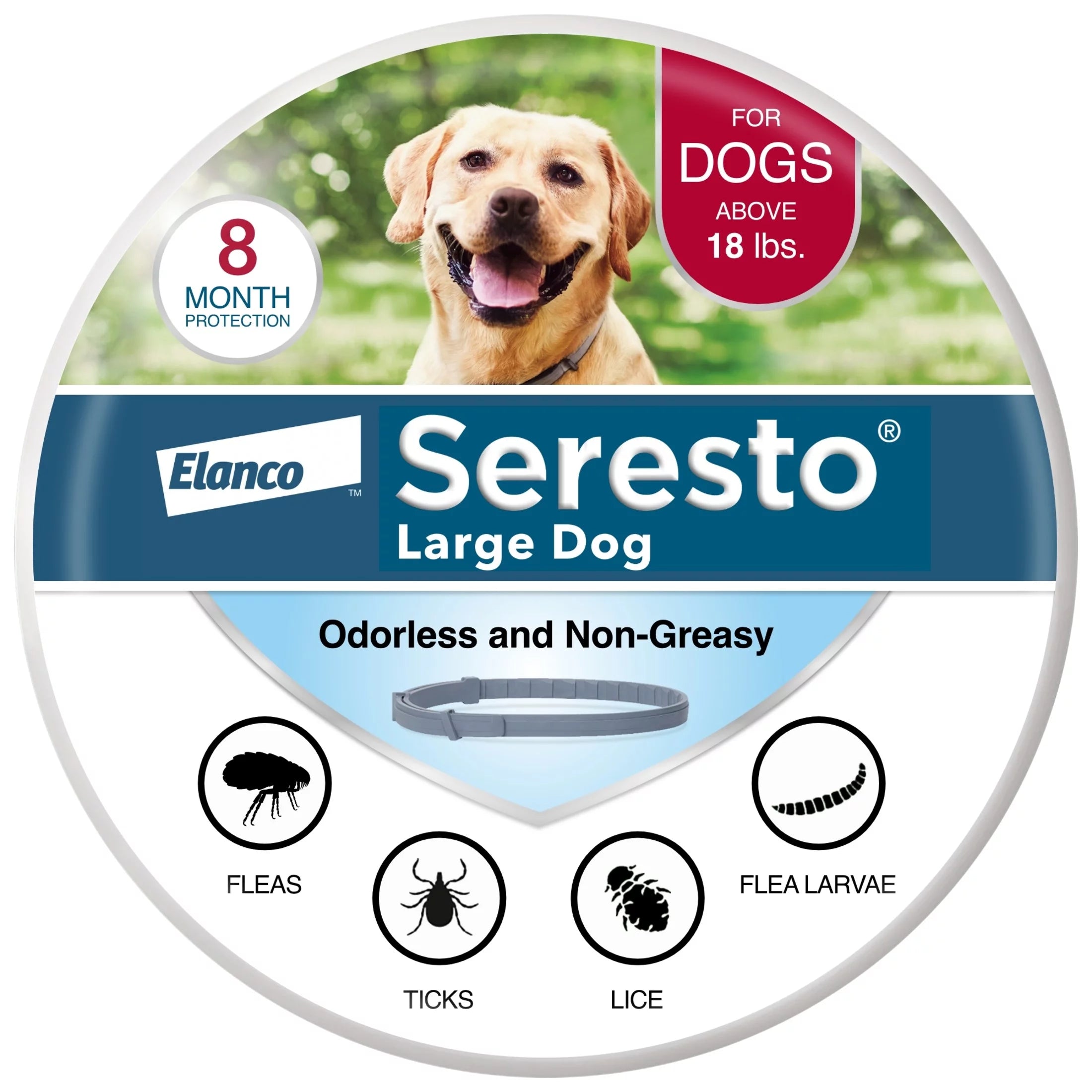 Flea & Tick Prevention Collar for Large Dogs, 8-Month, 18+ lbs P1226