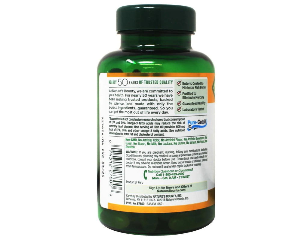 Odorless Fish Oil 1000 mg with Omega 3 Softgels, 120 Count, 2 Pack H41488