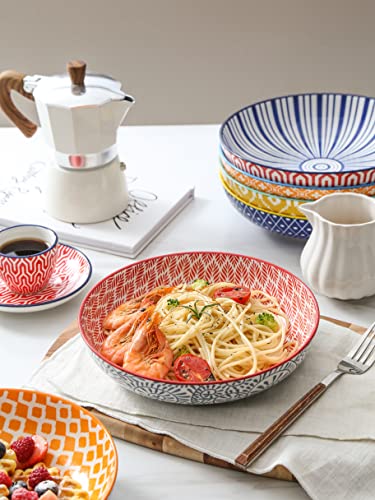 Porcelain Pasta Bowls Set of 6, 8 Inch Wide, Microwave & Dishwasher Safe O6023