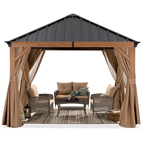 ABCCANOPY Hardtop Gazebo 8x8 - Outdoor Metal Hard Top Gazebo, Permanent Galvanized Steel Aluminum Framed Pavilion with Netting and Curtain for Patio Backyard Lawn Garden (Double Roof, Gray)