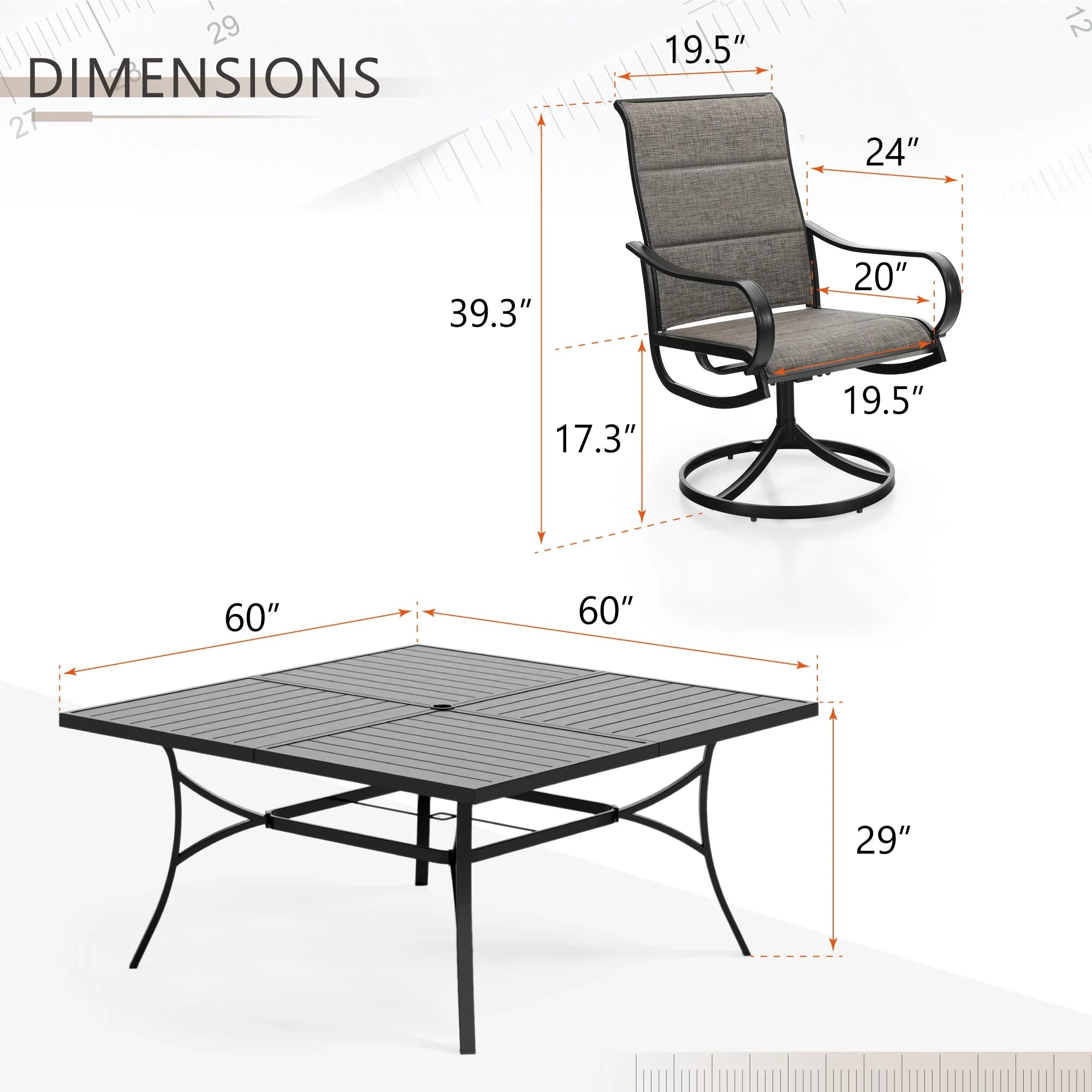 9 Piece Outdoor Metal Patio Dining Set with Square Table and Swivel Padded Chairs W244697