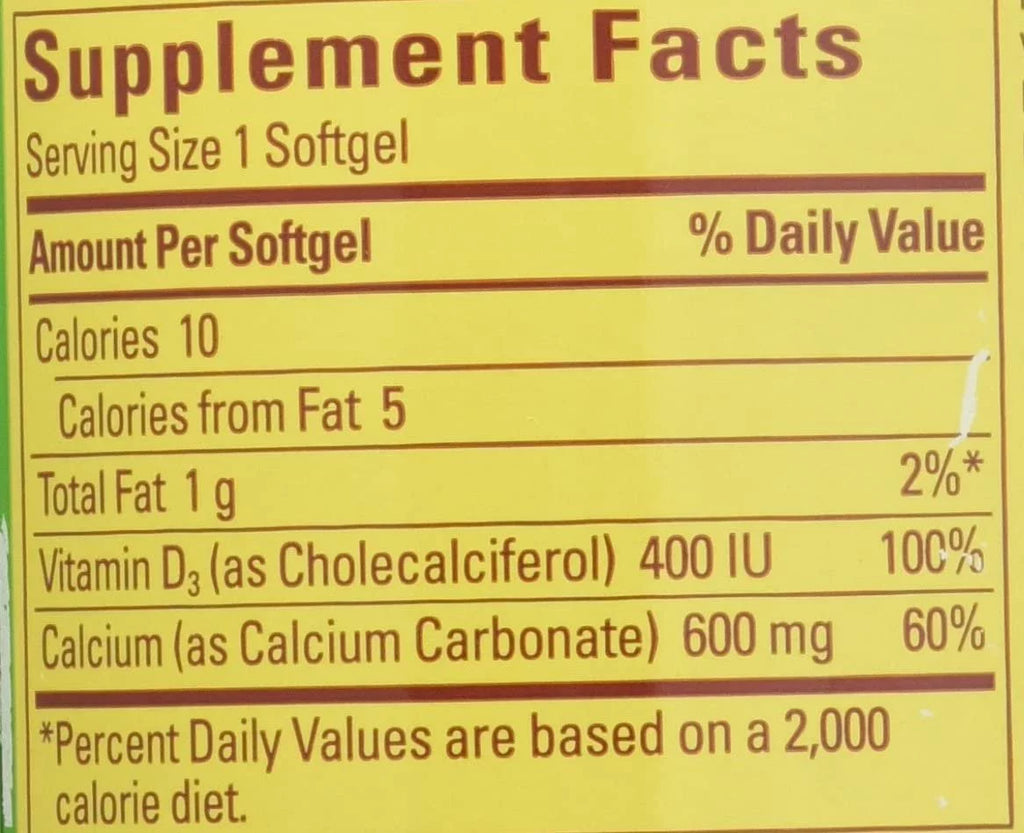 Calcium 600 mg with Vitamin D Liquid Softgels, 100 Count (Pack of 4) O547314