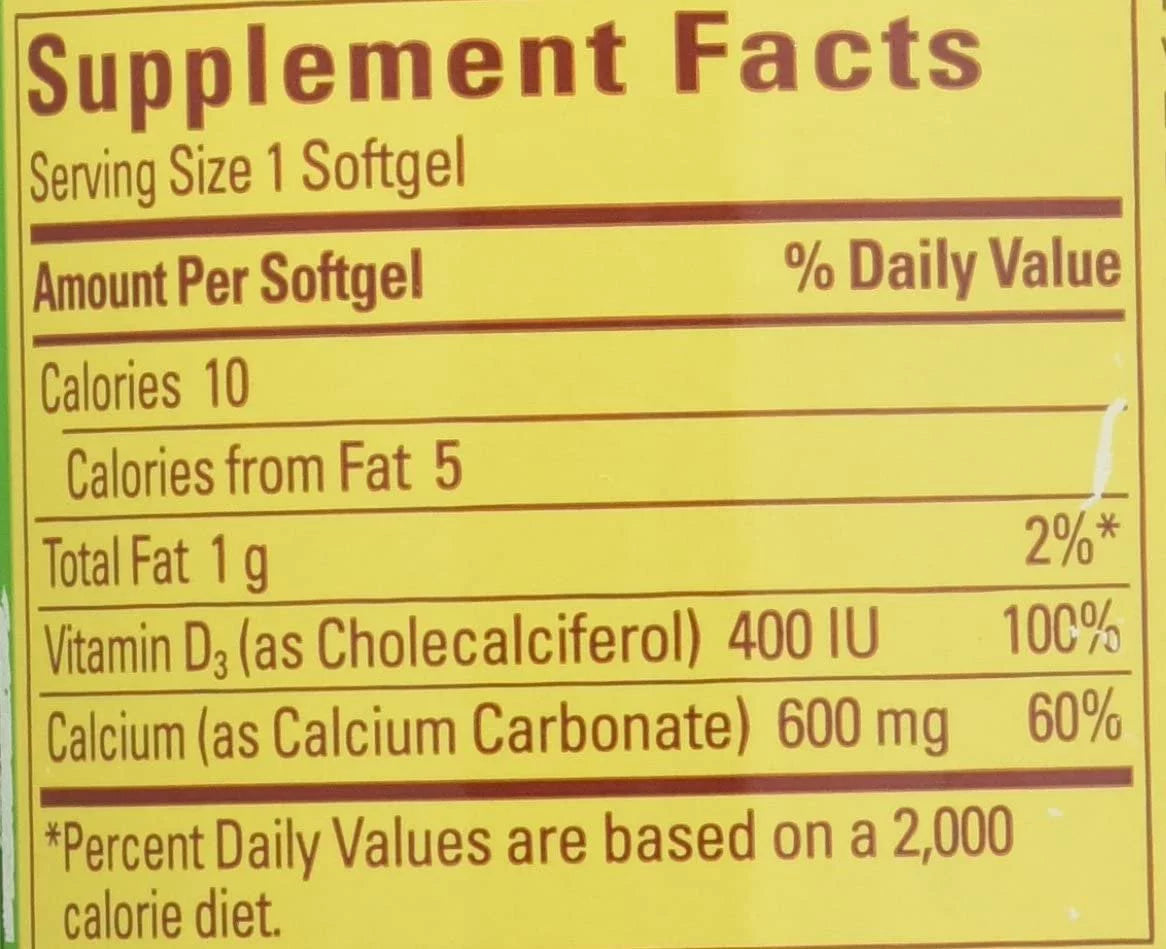 Calcium 600 mg with Vitamin D Liquid Softgels, 100 Count (Pack of 4) O547314