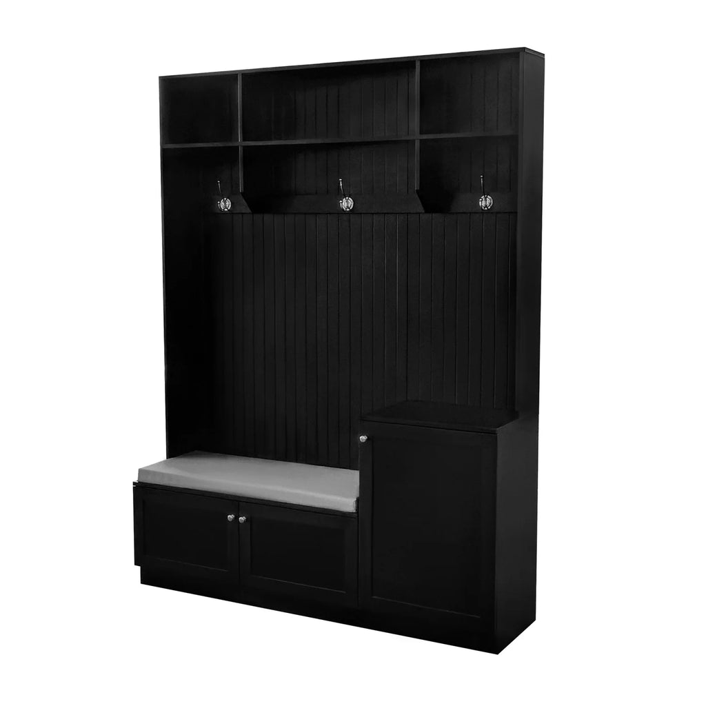Hall Tree with Bench and Shoe Storage, Coat Rack with Cushion, Black P6332