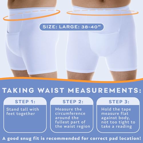 Men’s Incontinence Boxer Briefs with Maximum Absorbency, Reusable Leak Proof Underwear V4348