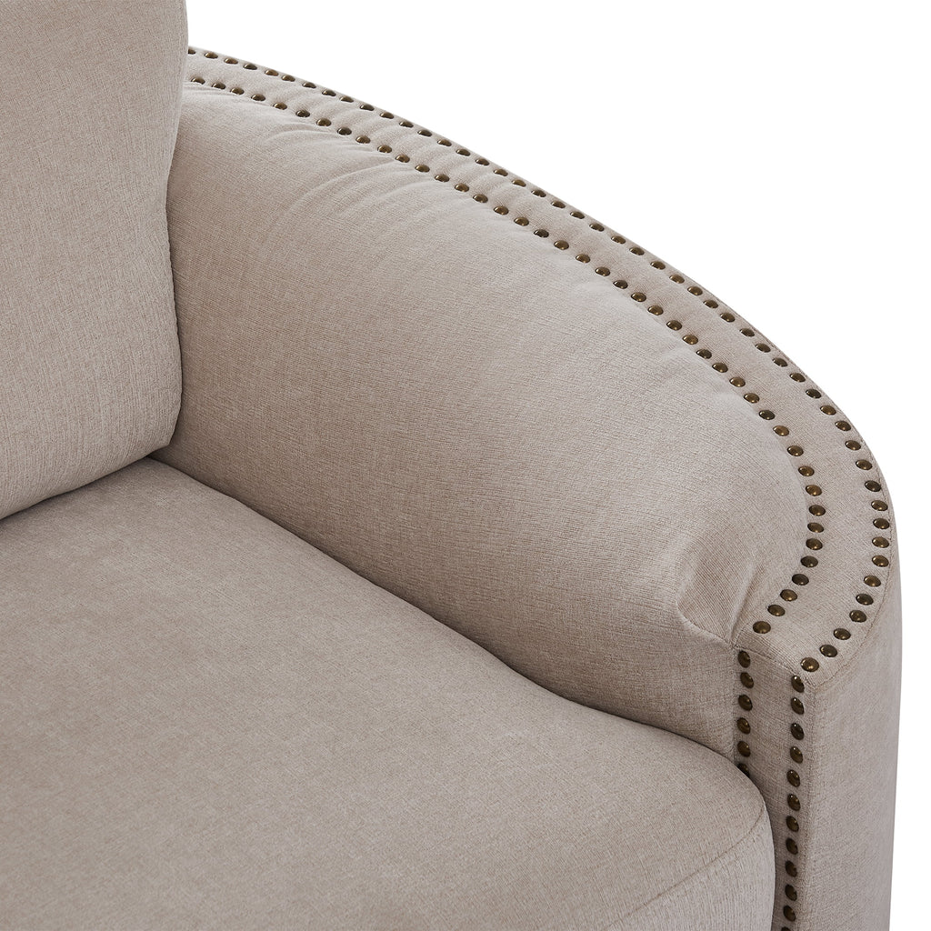 Upholstered 3-Seater Sofa Couch with Semilunar Arm, Beige M669