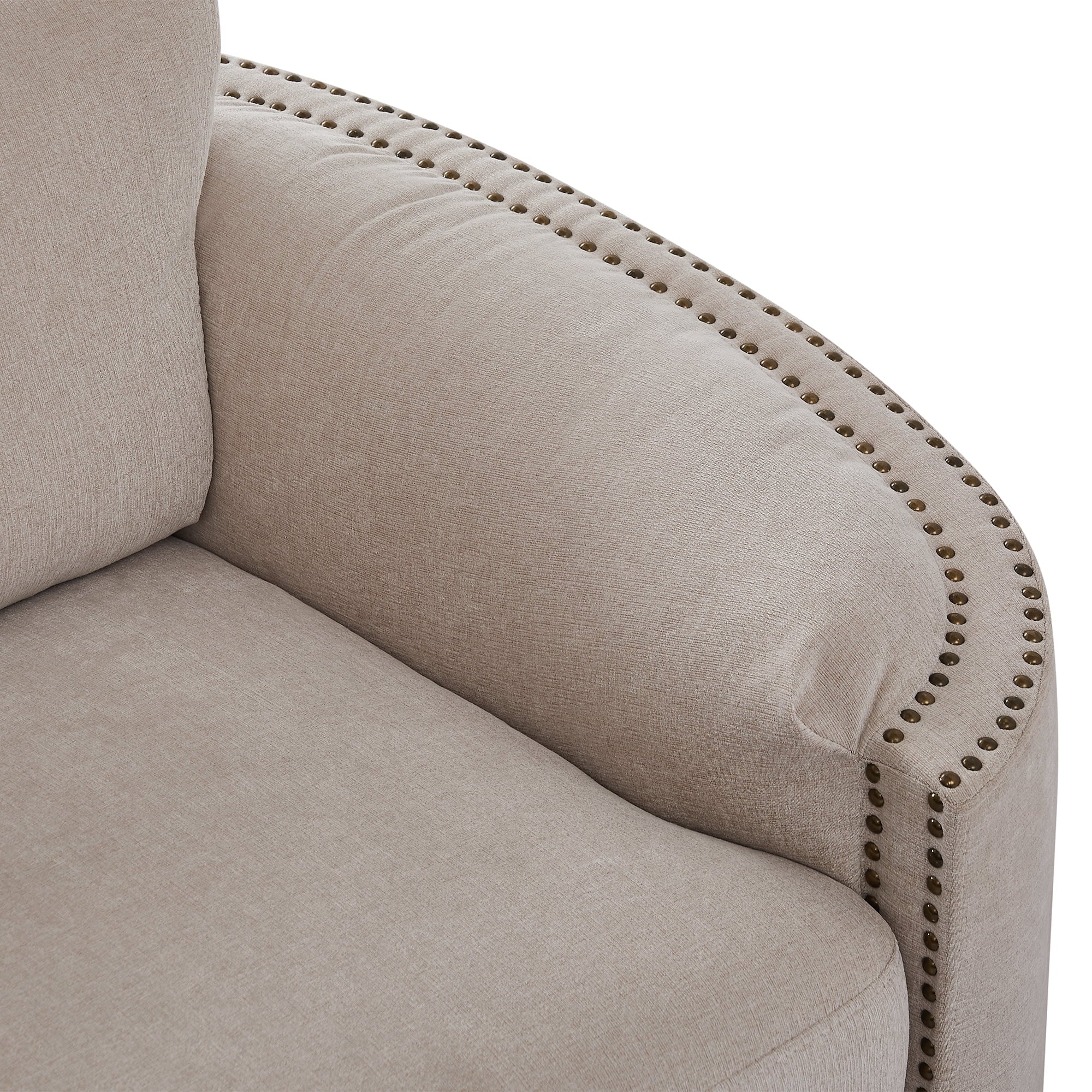 Upholstered 3-Seater Sofa Couch with Semilunar Arm, Beige M669